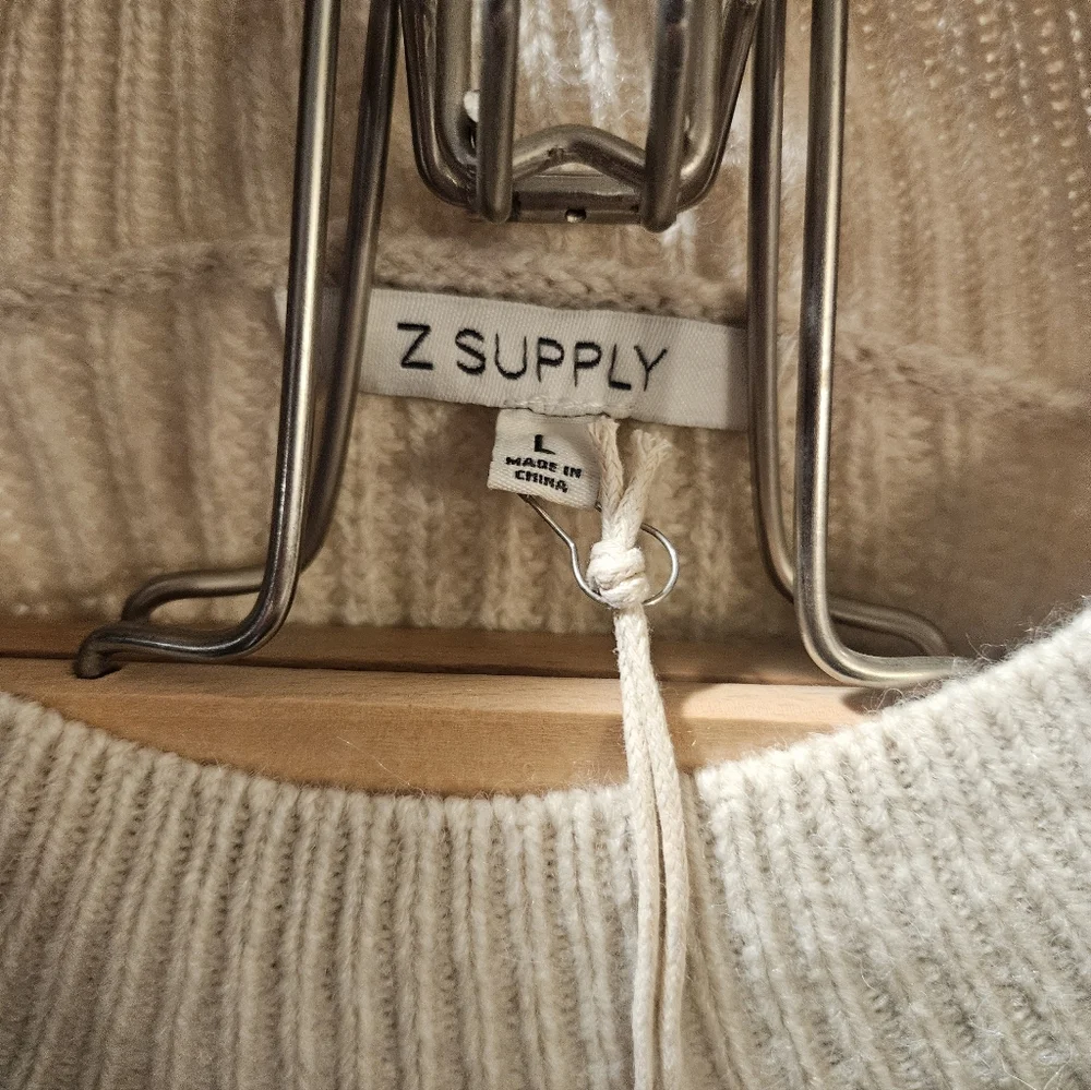 ZSupply Beige Sweater with Black Fringe Pattern Nwt - Picture 6 of 6